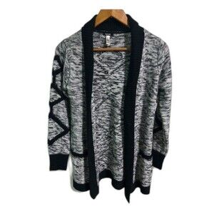 Kensie Cardigan Women’s 14/16 Black White Marled Knit Open Front